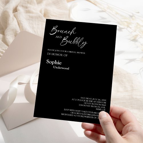 Modern Classic Black Bridal Brunch And Bubbly Invitation