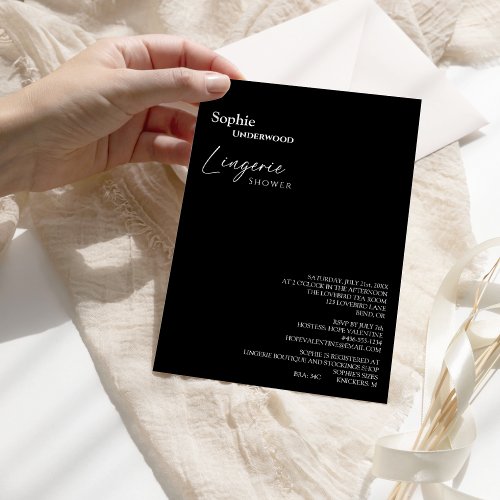 Modern Classic Black Bridal Lingerie Shower Invitation