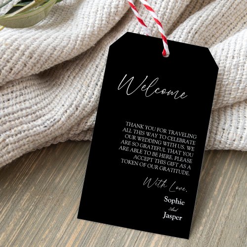 Modern Classic Black Destination Wedding Welcome Gift Tags