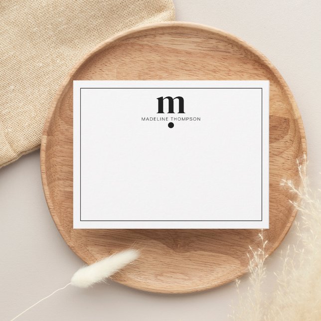 Modern Classic Black Dotted Monogram Typography Note Card (Creator Uploaded)