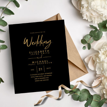 Modern Classic Black Gold Budget Wedding Invites by LowBudgetWedding at Zazzle