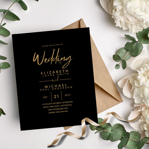 Modern Classic Black Gold Budget Wedding Invites