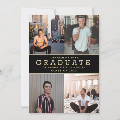 Modern Classic Black Gold Photo Graduation Invitation