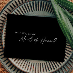Modern Classic Black Maid Of Honor Proposal Card