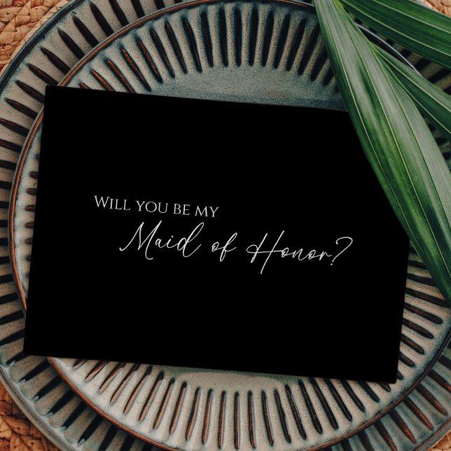 Modern Classic Black Maid Of Honor Proposal Card (Creator Uploaded)