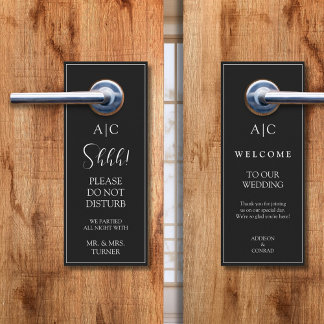 Modern Classic Black Monogram Wedding Door Hanger