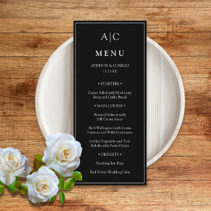 Modern Classic Black Monogram Wedding Flat Menu
