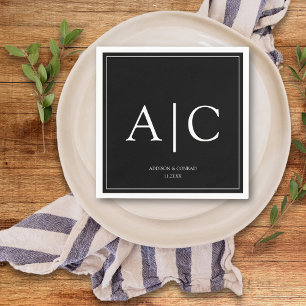  Modern Classic Black Monogram Wedding Napkins