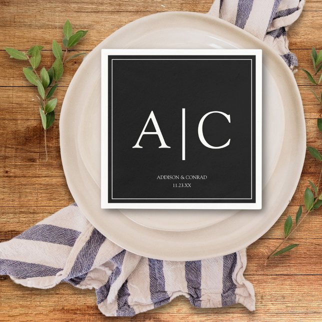  Modern Classic Black Monogram Wedding Napkins (Creator Uploaded)