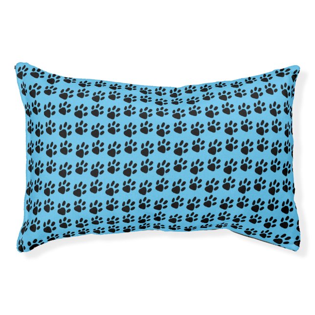 Modern Classic Black Paw Print Pattern Sky Blue Pet Bed (Front)