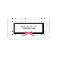 Modern Classic Black Polka Dot Pink Ribbon Address Label