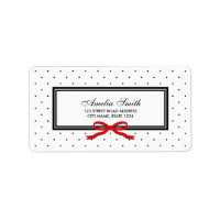 Modern Classic Black Polka Dot Red Ribbon Address Label