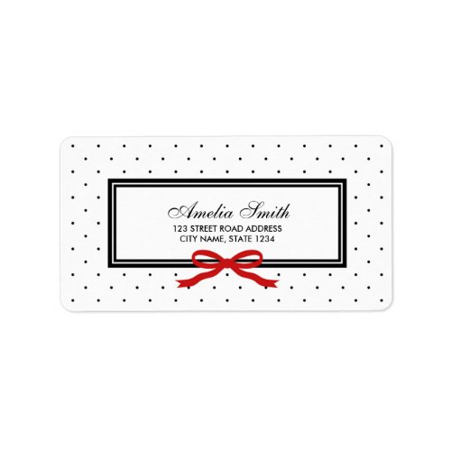 Modern Classic Black Polka Dot Red Ribbon Address Label