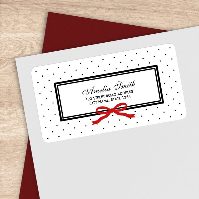 Modern Classic Black Polka Dot Red Ribbon Address Label (Creator Uploaded)
