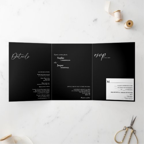 Modern Classic Black Tri_Fold Wedding Invitation