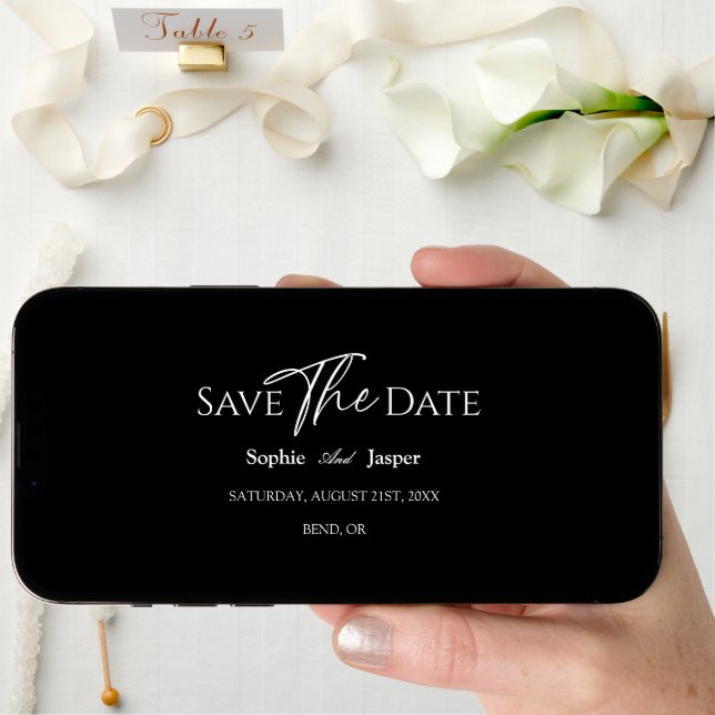 Modern Classic Black Wedding Flat Save The Date (Front Digital)
