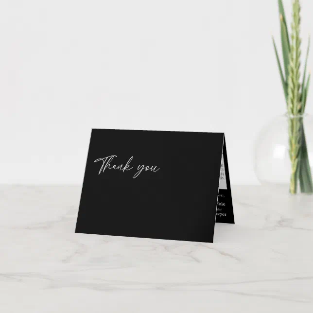 Modern Classic Black Wedding Folded Thank You Card | Zazzle