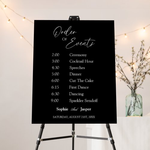 Modern Classic Black Wedding Order Of Events Sign