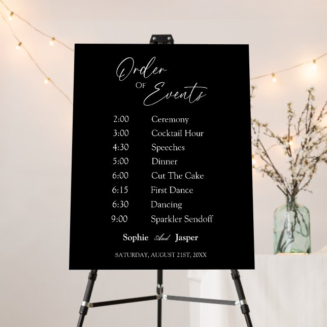 Modern Classic Black Wedding Order Of Events Sign (In Situ (Stand))