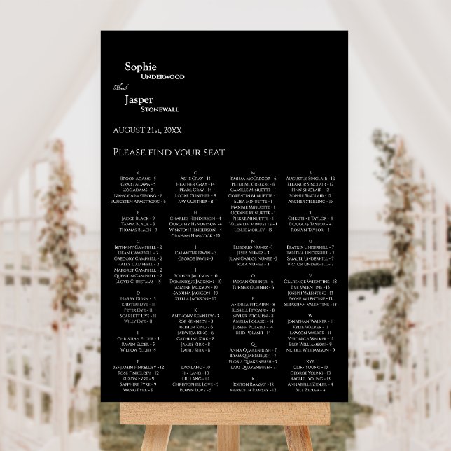 Modern Classic Black Wedding Seating Chart Sign (Creator Uploaded)