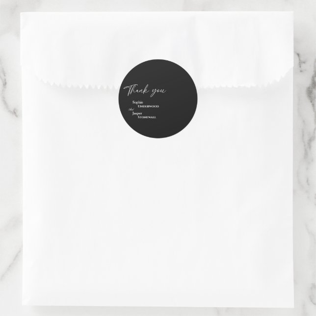Modern Classic Black Wedding Thank You Sticker (Bag)