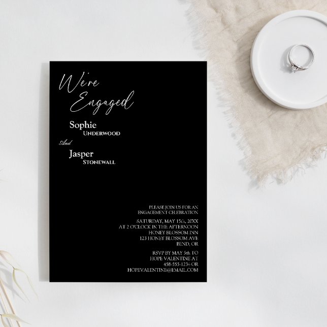 Modern Classic Black We're Engaged Engagement Invitation (Creator Uploaded)