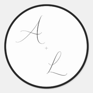 Modern Classic Black & White Border Script Wedding Round Sticker
