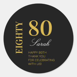 Modern Classic Black, White & Gold 80th Birthday  Round Sticker