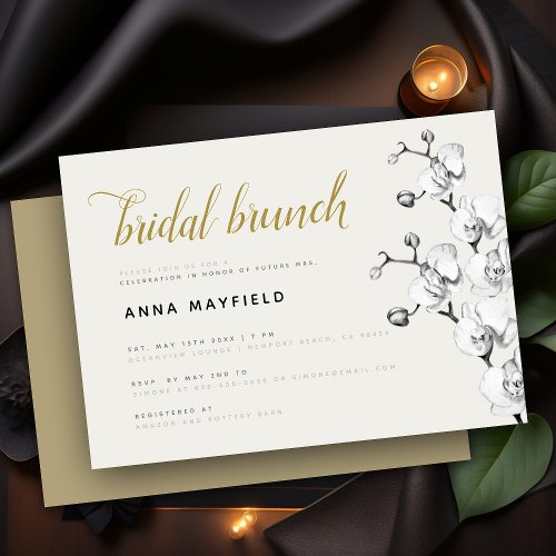 Modern Classic Black White Orchid Bridal Brunch Invitation