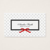 Modern Classic Black White Polka Dot Red Ribbon Business Card