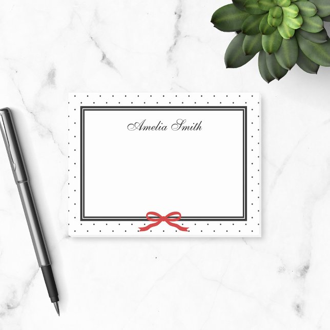Modern Classic Black White Polka Dot Red Ribbon Post-it Notes (Creator Uploaded)