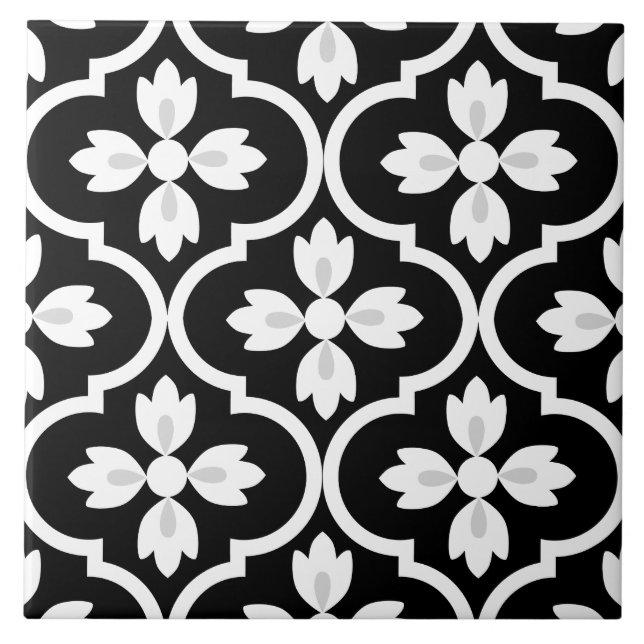 Modern classic black, white Spanish Mediterranean  Ceramic Tile (Front)