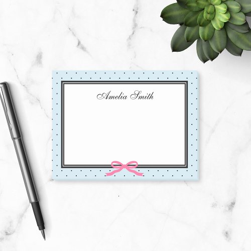 Modern Classic Blue Black Polka Dot Pink Ribbon Post_it Notes