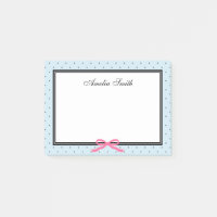 Modern Classic Blue Black Polka Dot Pink Ribbon Post-it Notes