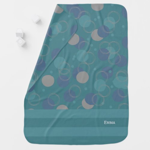 Modern Classic Blue Circles Pattern First Name Baby Blanket