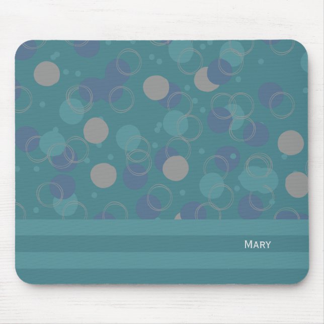 Modern Classic Blue Circles Pattern First Name Mouse Pad (Front)