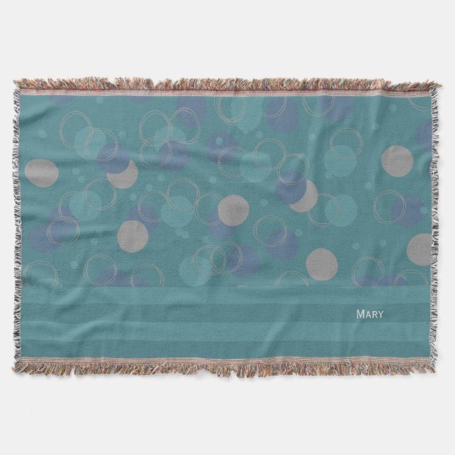 Modern Classic Blue Circles Pattern First Name Throw Blanket (Front)