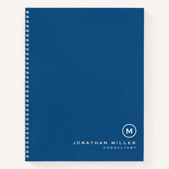 Modern Classic Blue White Monogram Notebook (Front)