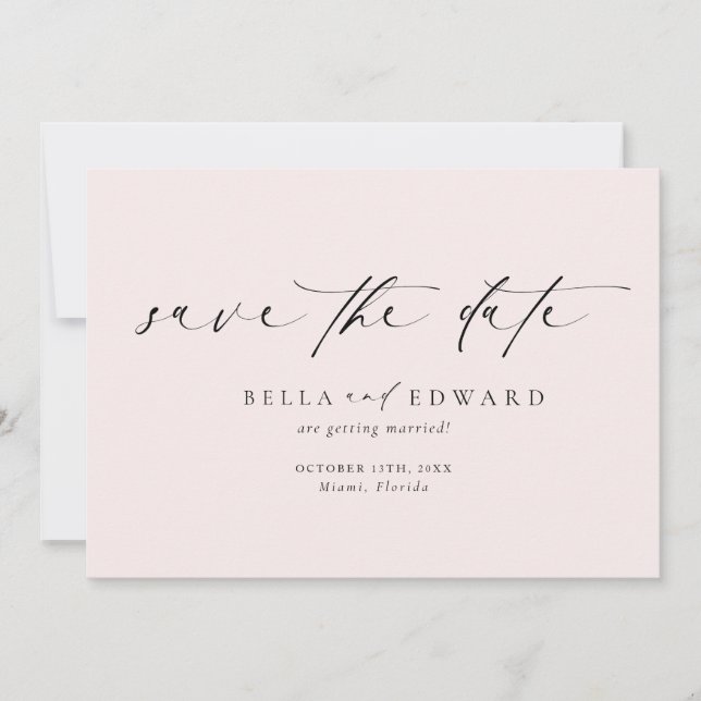 Modern Classic Blush Pink Wedding Save The Date (Front)