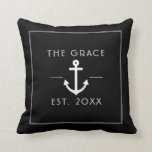 Modern Classic Boat Name Nautical Black Throw Pillow