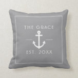 Modern Classic Boat Name Nautical Gray Throw Pillow
