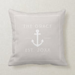 Modern Classic Boat Name Nautical Tan Throw Pillow