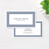 Modern Classic Borders Navy Blue and White Business Card