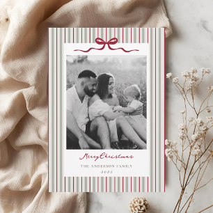 Modern Classic Bow and Stripes Two Sided Photo Holiday Card