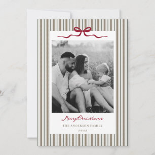 Modern Classic Bow and Stripes Two Sided Photo Holiday Card