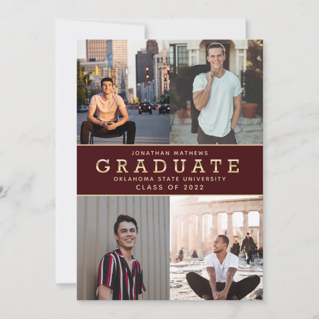 Modern Classic Burgundy Gold Photo Graduation Invitation (Front)