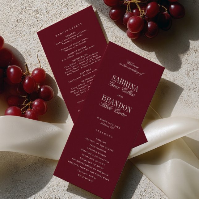Modern Classic Burgundy Wedding Ceremony Program (Modern Classic Burgundy Wedding Ceremony Program)