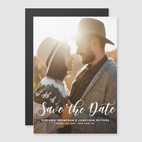 Modern Classic Calligraphy Photo Save the Date Magnetic Invitation