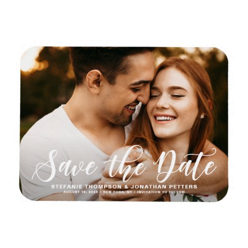 Modern Classic Calligraphy Save the Date Photo Magnet