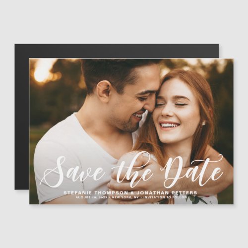 Modern Classic Calligraphy Save the Date Photo Magnetic Invitation